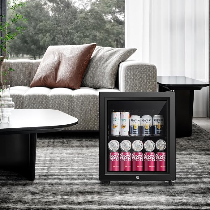 Saeoola Beverage Refrigerator, 1.3 Cu.ft Mini Fridge with Double Glass Door, Cooler for Soda, Beer or Wine for Home, Office or Bar with Adjustable Removable Shelves (Black) - Image 6