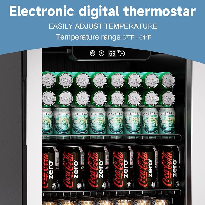 Stopasd Beverage Refrigerator Cooler, 3.0 Cu.Ft/105 Can Drink Fridge with Adjustable Shelves & Glass Door for Soda Wine Beer, Quiet Undercounter Small Fridge for Home/Office/Bar/Garage(37-61 ℉),Sliver - Image 4