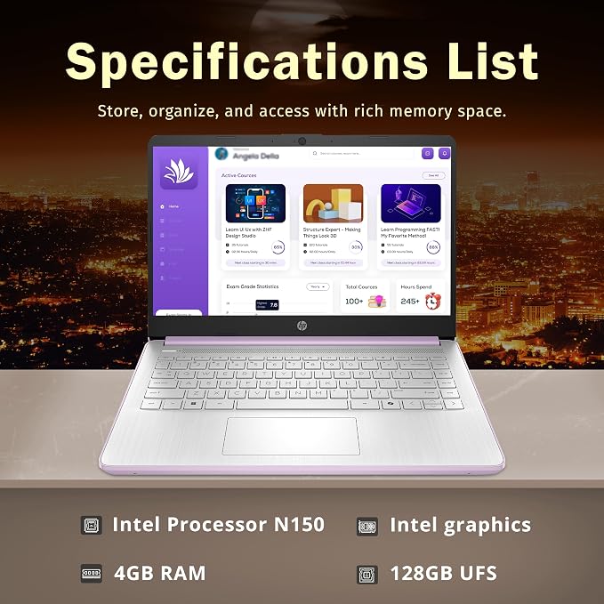HP Stream 14" HD Laptop, Intel Processor N150, 4GB RAM, 128GB UFS, Intel Graphics, Webcam, Bluetooth, Windows 11s, Purple (Renewed) - Image 2