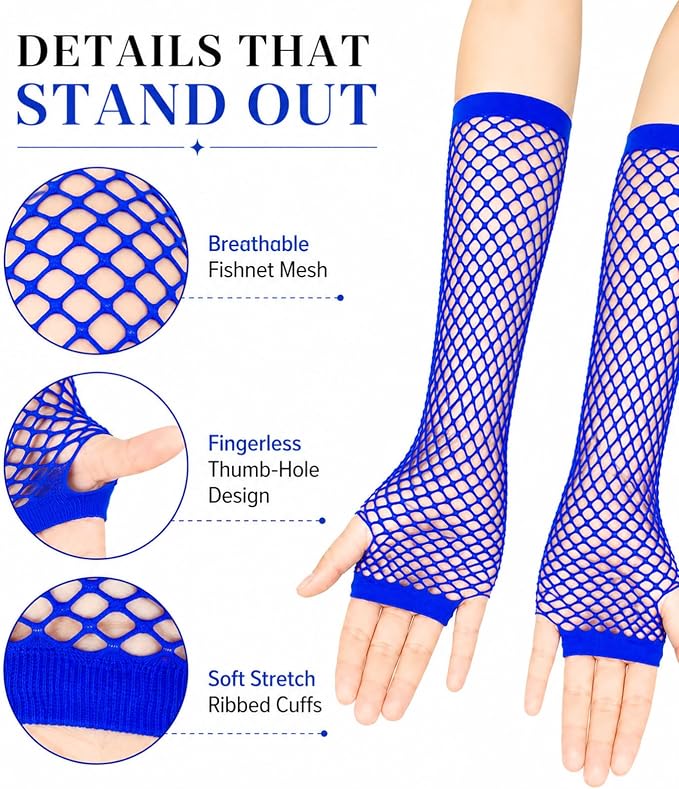 Seeksmile Women's Girls 80's Theme Party Emo Fingerless Arm Fishnet Gloves - Image 5