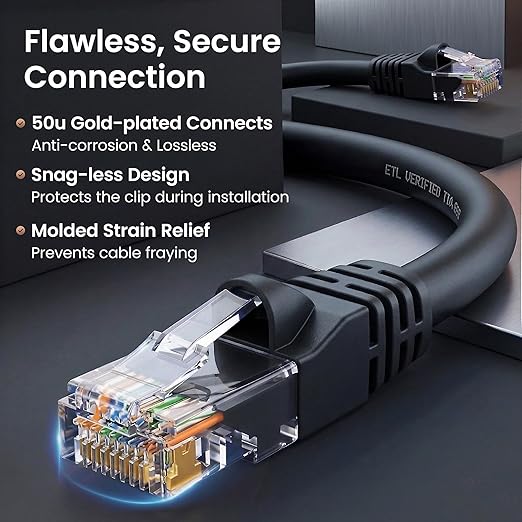GEARit Cat 6 Ethernet Patch Cables 2 ft Black, CAT6 High Speed 24AWG 10Gbps - Image 4