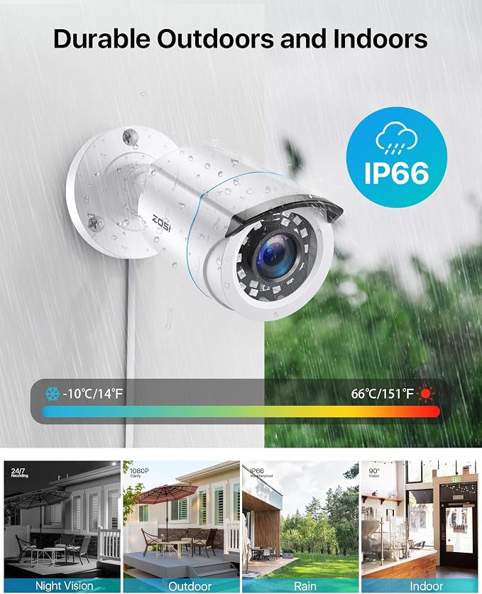 ZOSI 2MP 1080p HD Security Camera Outdoor Indoor 1920TVL, 80ft Night Vision - Image 2