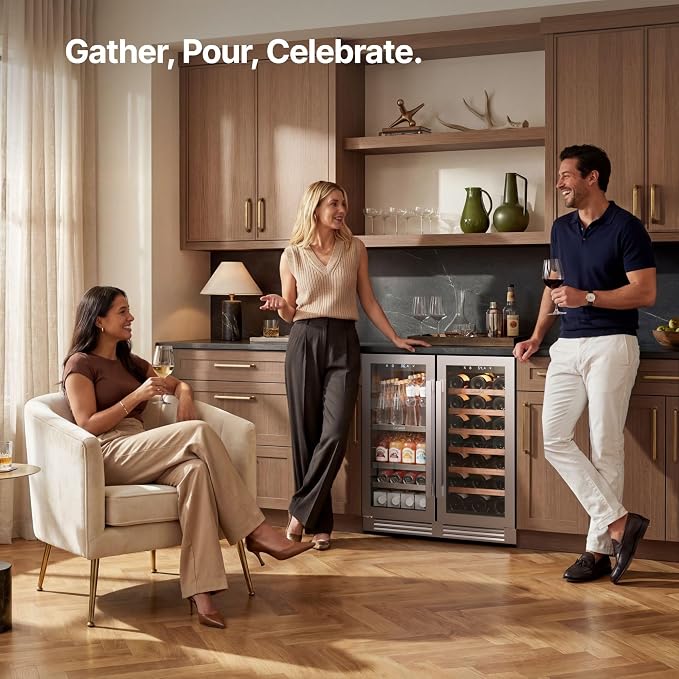 Ca'Lefort 30 Inch Wine & Beverage Refrigerator, 80 Can & 33 Bottle | 36-72°F Touch Control, Dual-Pane Glass Door, Adjustable Shelves, 3 Color LED, Built-In or Under Counter for Home Bar Kitchen - Image 8