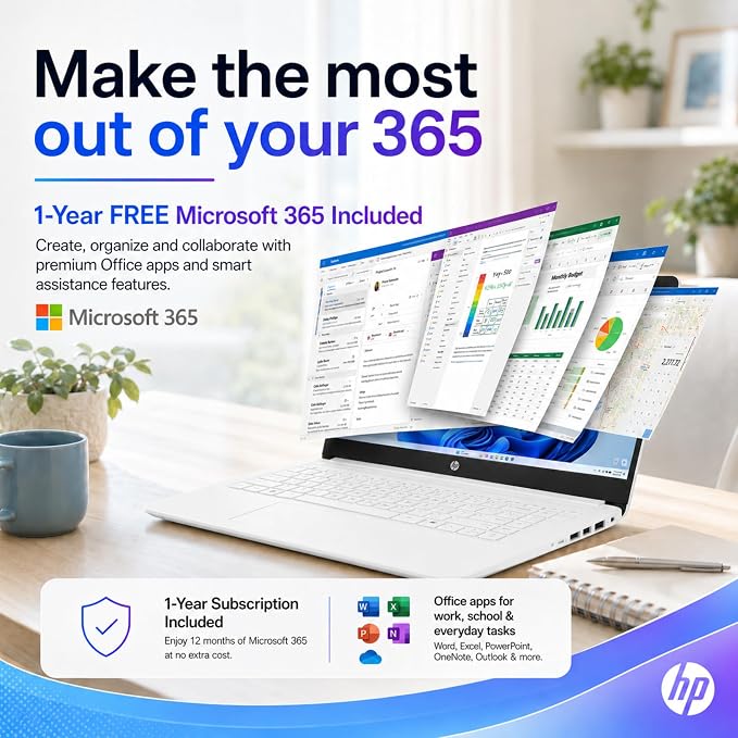 HP Ultrabook Laptop, 4GB RAM, 128GB SSD, Intel Processor, No Mouse | 1TB Cloud Storage, Copilot AI, Long Battery Life, Lightweight, Microsoft 365 1-Year, Windows 11, No mouse - Image 7