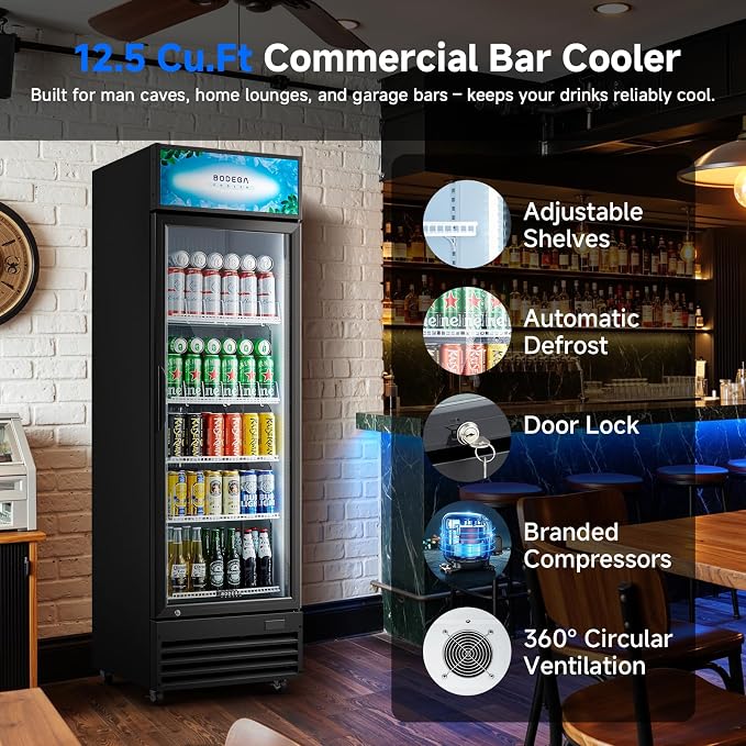 BODEGACOOLER Beverage Refrigerator, 12.5 Cu.Ft. Commercial Glass Door Fridge – Holds 420 Cans, Perfect for Game Day Watch Party & Summer BBQ, Drink Cooler for Home Bar, Patio, Garage, Man Cave - Image 9