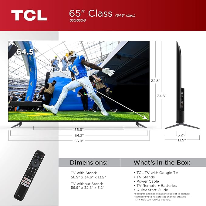 TCL 65-Inch Q6 QLED 4K Smart TV with Google TV (65Q650G, 2023 Model) Dolby Vision, Dolby Atmos, HDR Pro+, Game Accelerator Enhanced Gaming, Voice Remote, Works with Alexa, Streaming UHD Television - Image 3