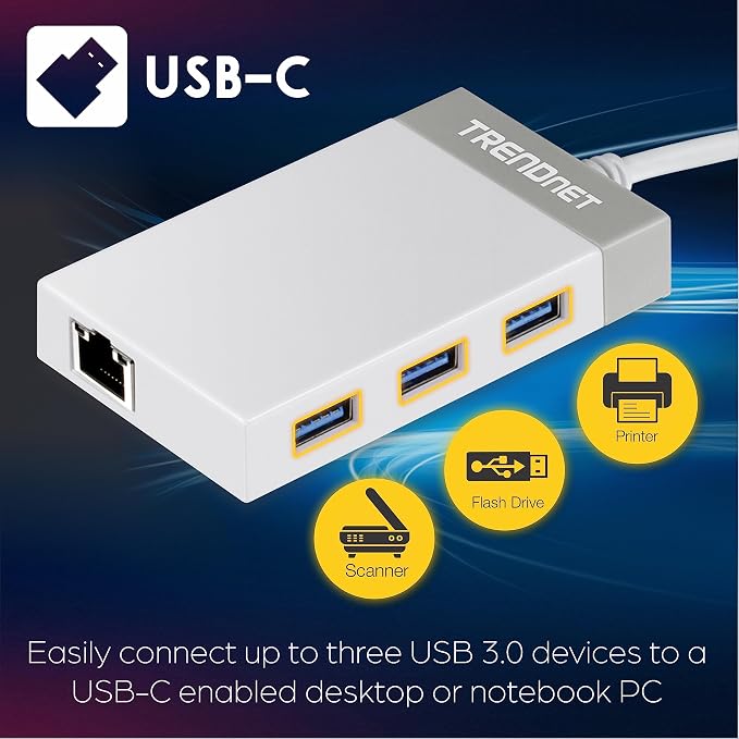 TRENDnet USB C to Ethernet Gigabit Adapter, Compact USB Type C Hub, 3 x USB 3.0 - Image 7