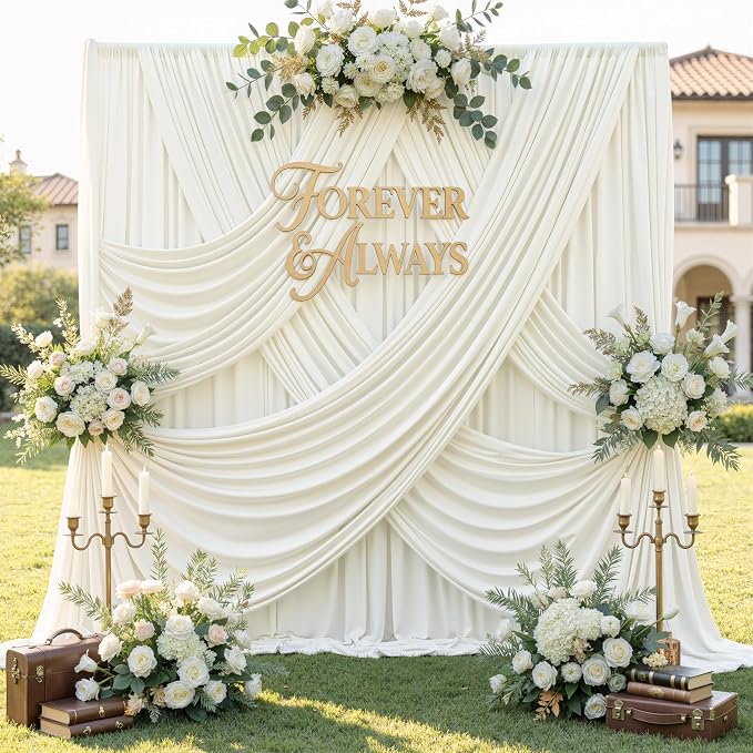 60ft x 12ft Wrinkle Free Ivory Backdrop Curtains - Image 5