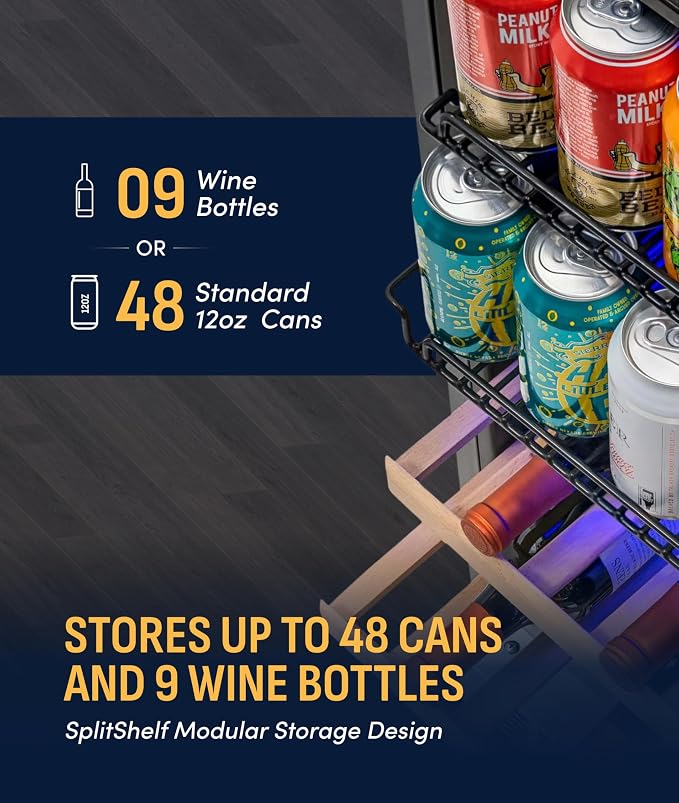 NewAir 15" Dual Zone Beverage Refrigerator & Wine Cooler for 9 Bottles & 48 Cans | Freestanding or Built-In Under Counter Mini Fridge for Beer, Wine and Soda | Stainless Steel - Image 7