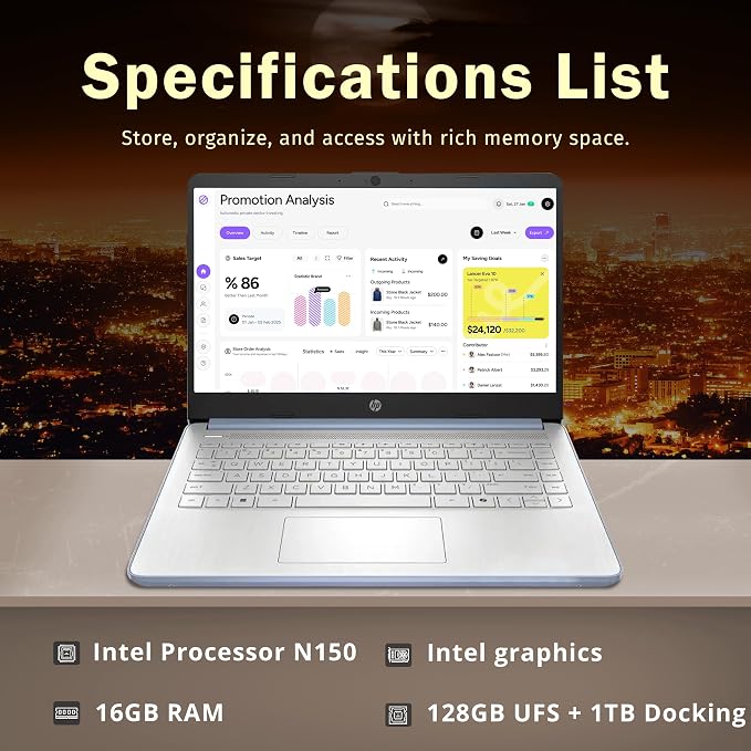 HP Stream 14" HD Student & Business Laptop, Intel Processor N150, 16GB RAM, 1.12TB Storage (128GB UFS + 1TB Docking Station), Intel Graphics, 1 Year Office 365, Wi-Fi 6, Win 11, Sky Blue - Image 3