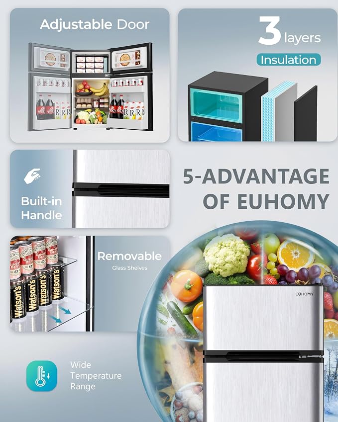 EUHOMY Mini Fridge with Freezer, 3.2 Cu.Ft Compact Refrigerator with freezer, 2 Door Mini Fridge with freezer For Dorm/Bedroom/Office/Apartment- Food Storage or Drink Beer(New Silver) - Image 6