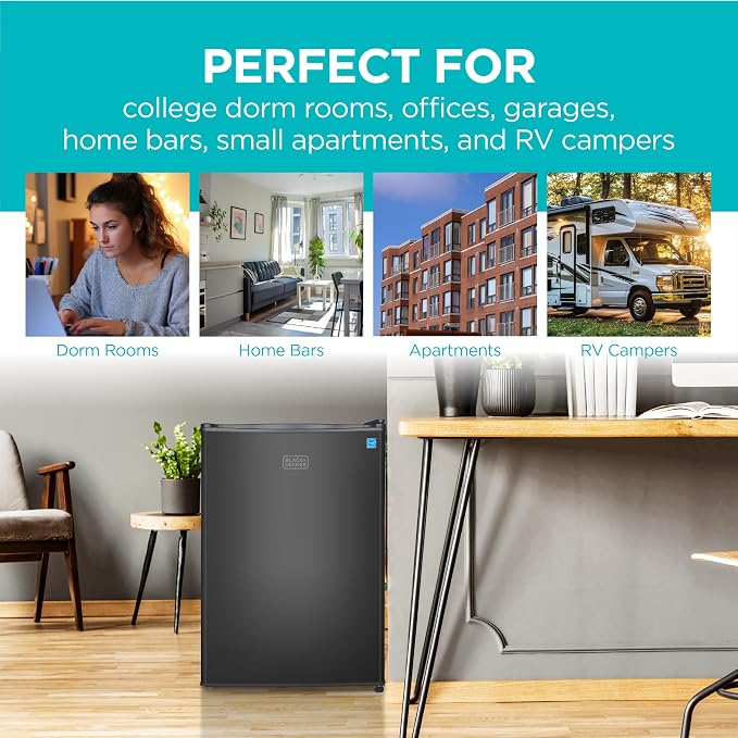 BLACK+DECKER 2.5 Cu. Ft. Compact Refrigerator, Energy Star, BCRK25B, Black | Energy Star Certified, Single Door Mini Fridge with Chiller Compartment, Personal Fridge for Home or Dorm, R600a Refrigerant - Image 7