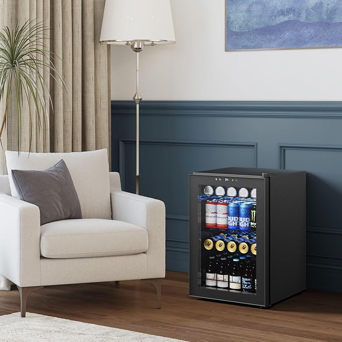 Yeego Beverage Refrigerator Drink Cooler, 85 Cans Mini Fridge Glass Door | Soda Wine Beer Cooler, 34°F To 54°F Temperature Control, for Home Office Bar, Adjustable Shelves,Freestanding, Black - Image 7