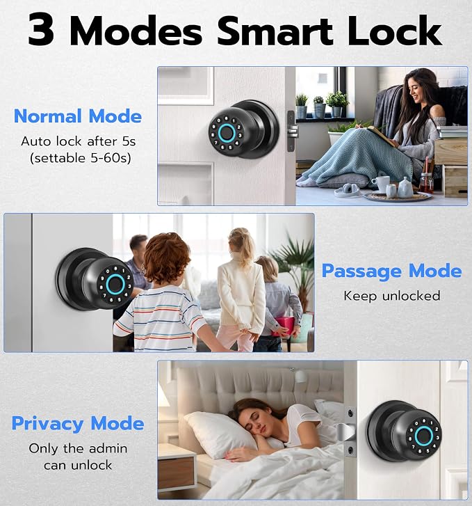 Anweller Smart Door Knob with Lock, Fingerprint Code Keypad Keyless Entry - Image 8