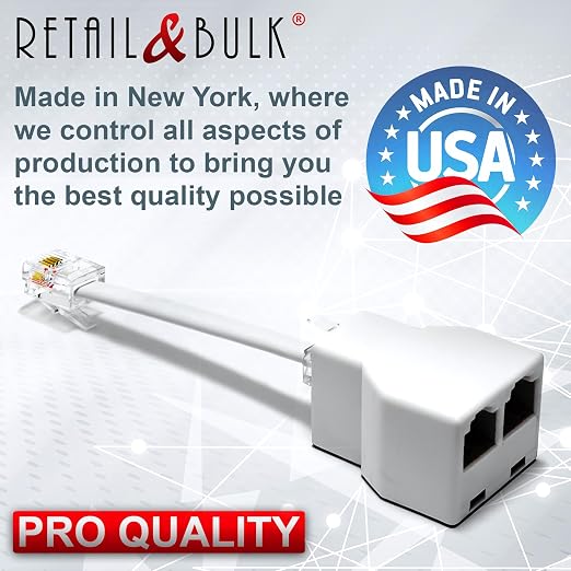 Phone Jack Splitter for Landline Telephone RJ11 6P4C 2 Way Adapter Made in USA - Image 6