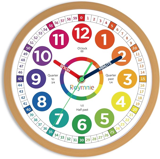 Roymnie12 Inch Wall Clock for Kids Learning to Tell Time Easily Analog Non by Unknown