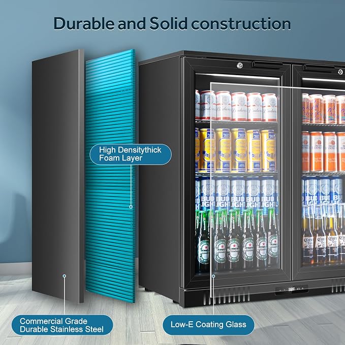 Back Bar Cooler 2 Door 216 Can Black | built-in/free, fast cool, temp memory, 2 locks, LED, low-e glass - Image 3