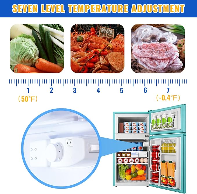 3.5 Cu.Ft Blue Mini Fridge With Freezer Compact Refrigerator for Dorm | Freestanding Fridge with 7 Level Adjustable Thermostat, Removable Shelves, Fast Cooling, Low Consumption - Image 2