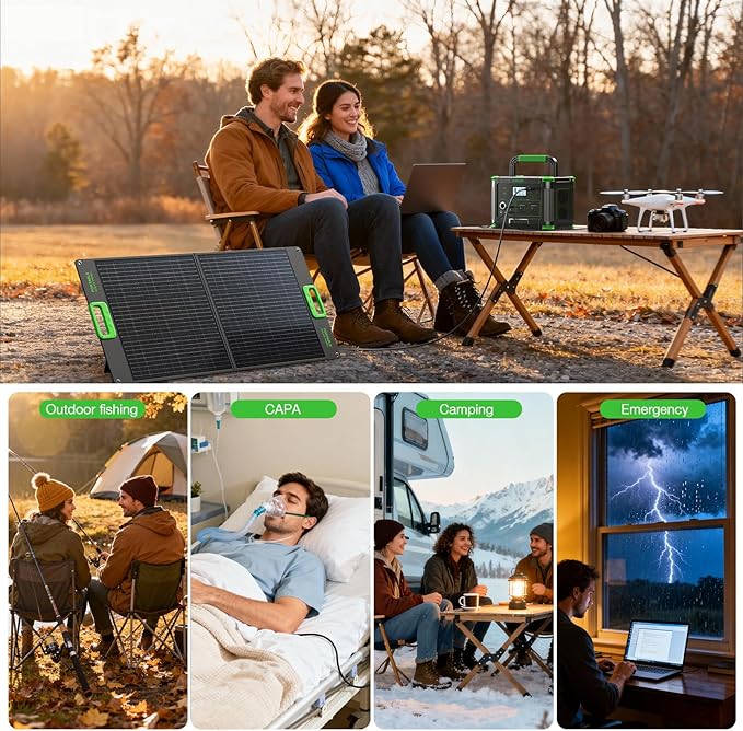 Portable Power Station 500W (Peak 1000W), 519Wh Solar Generator with 2x110V AC Outlets & USB-C PD 60W, 10-Port Power Bank with Wireless Charger for Outdoor Camping, RV Trips, and Home Emergency Backup - Image 5