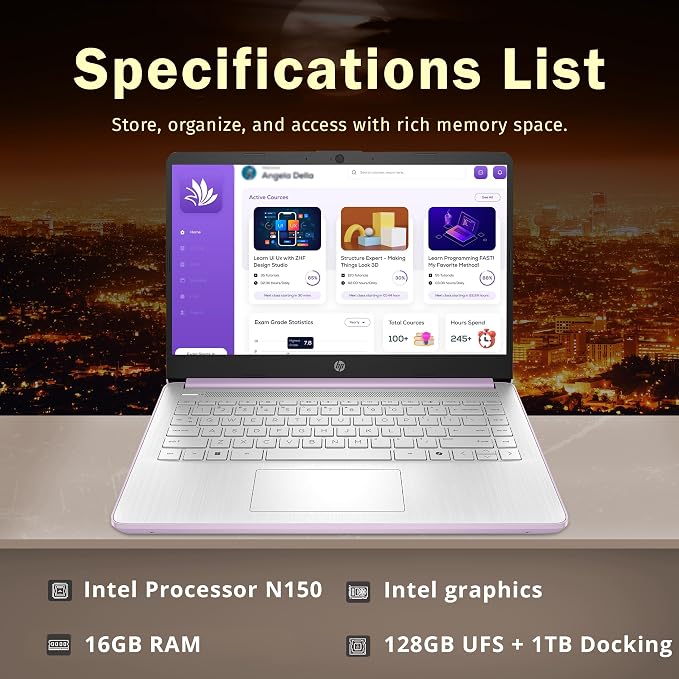 HP Stream 14" HD Student & Business Laptop, Intel Processor N150, 16GB RAM, 1.12TB Storage (128GB UFS + 1TB Docking Station), Intel Graphics, 1 Year Office 365, Wi-Fi 6, Win 11, Purple - Image 3