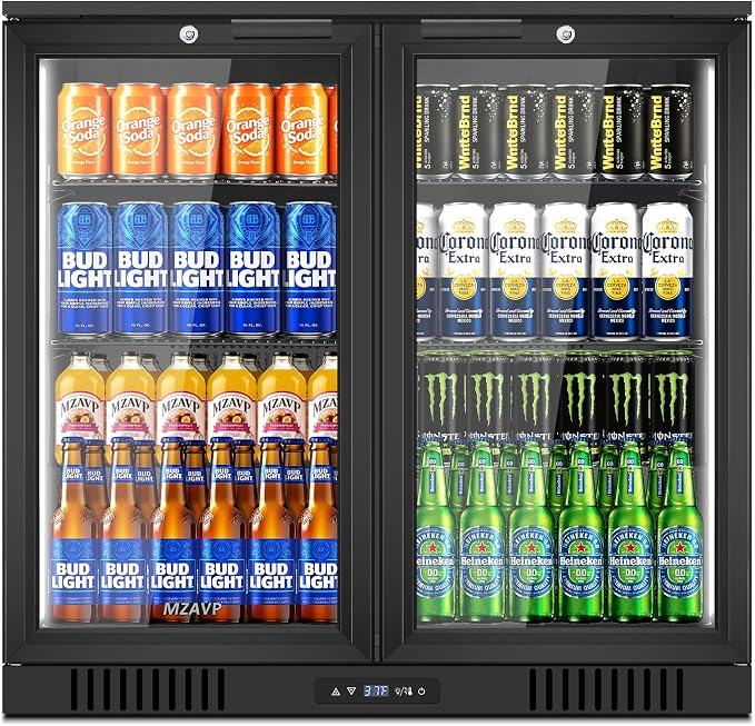 Back Bar Cooler with 2 Glass Door, Commercial Beverage Fridge Under Counter, 7.2 Cu.Ft Display Refrigerator with Safety Locks for Beer, Soda, Wine, Built-In/Freestanding for Bar Restaurant Home by MZAVP