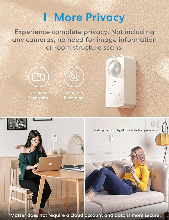 meross Matter Human Presence Sensor, 3-in-1 PIR & Light & mmWave Radar Motion - Image 5