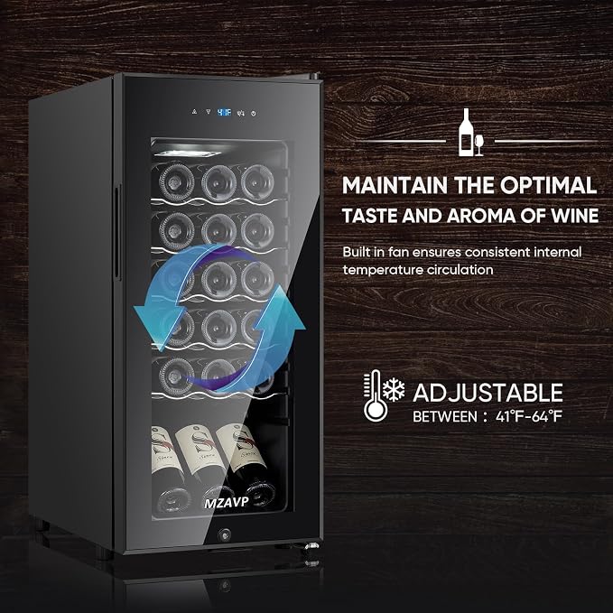 Mini Wine Fridge-Black, 18 Bottles Low Noise Compressor Wine Cooler, Freestanding Wine Cellar with Glass Door and Digital Temperature Control, 14 Inch Wine Refrigerator for Bar, Home & Office - Image 2