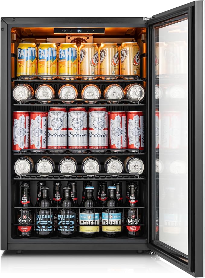 Ca'Lefort 155 Cans Mini Fridge, Beverage Refrigerator Cooler for Drink/Beer | 4.59 Cu.ft, Low-noise, Reversible Glass Door, 3-Color LED Lighting, Adjustable Shelves, 34℉ to 54℉ | Home Dorm Office Kitchen - Image 9