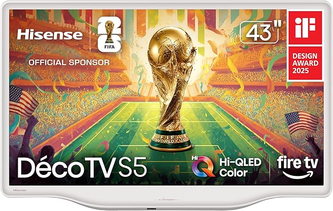 Hisense 43-Inch S5 DécoTV Series Hi-QLED 4K UHD Smart Fire TV (43S5QF, 2026 Model) – Versatile Fit, Hi‑QLED Color, Dolby Vision & Atmos, VRR Gaming, Stream Live TV Without Cable by Hisense