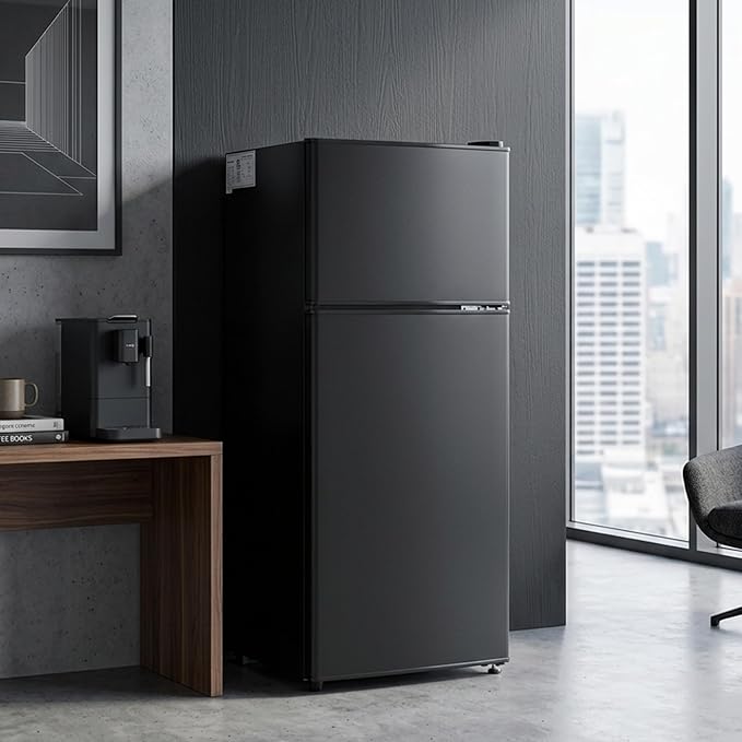 3.2 Cu.Ft Mini Fridge with Freezer, 2 Door Small Refrigerator with Adjustable Thermostat Energy-efficient Low Noise, Compact Fridge for Bedroom, Office, Dorm, Matte Black - Image 6