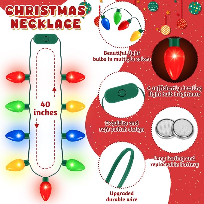 QZYL 100 Pack Christmas Light Necklace, 40 In Colorful Christmas Necklaces - Image 2