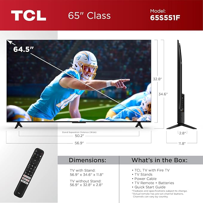 TCL 65-Inch Class S5 UHD 4K LED Smart TV with Fire TV (65S551F, 2024), Dolby Vision, HDR PRO+, Atmos, Alexa Built-in, Apple AirPlay 2, Streaming Television - Image 3