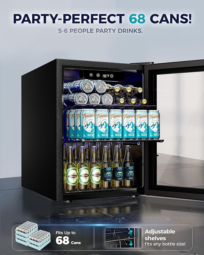 EUHOMY Beverage Refrigerator Cooler - 68 Can Mini Fridge with Glass Door for Soda, Beer, Wine, Small Refrigerator with Digital Temperature Control and Adjustable Shelves for Home Office Bar, 1.7 Cu.ft - Image 2