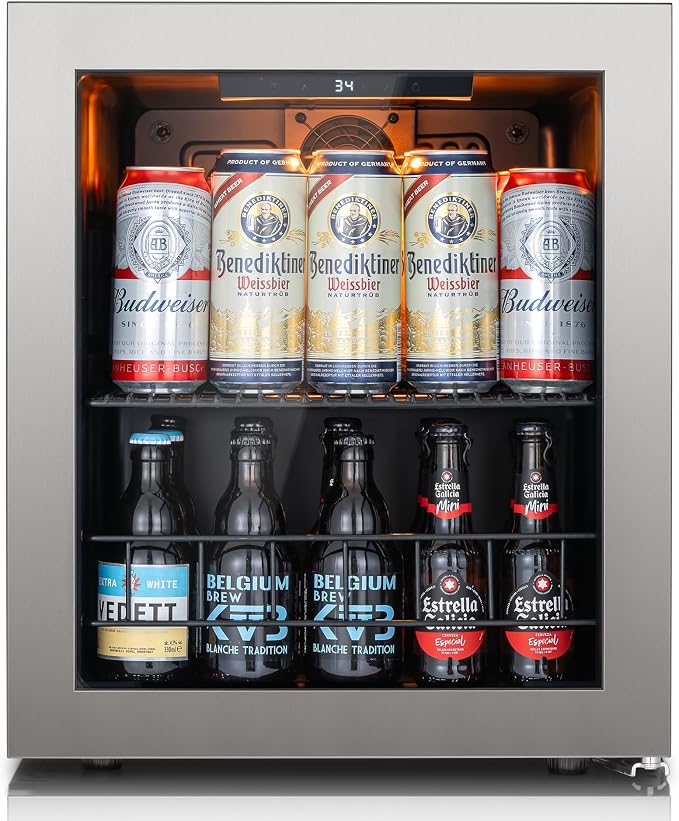 Ca'Lefort 65 Cans Mini Fridge, Beverage Refrigerator Cooler for Drink, Beer | 1.62 Cu.ft, Low-noise, Reversible Glass Door, 3-Color LED Lighting, Adjustable Shelves, 34℉ to 54℉ by CaLefort
