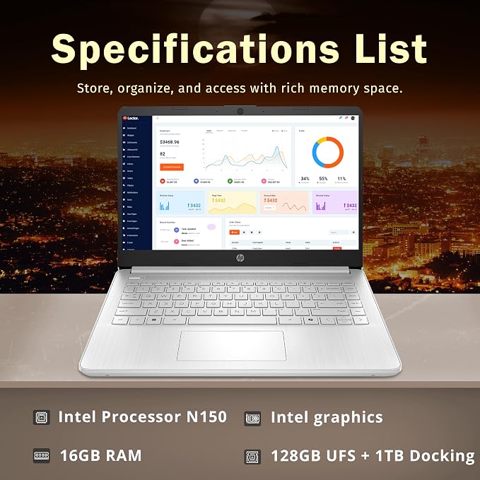 HP Stream 14" HD Student & Business Laptop, Intel Processor N150, 16GB RAM, 1.12TB Storage (128GB UFS + 1TB Docking Station), Intel Graphics, 1 Year Office 365, Wi-Fi 6, Win 11, Silver - Image 3