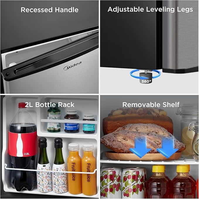 Midea 1.7 Cu.ft Mini Fridge, Energy Star Certified, Low Noise for Bedroom | Adjustable Thermostat, Reversible Door,Ideal for Dorm, Office,Steel Gray - Image 7