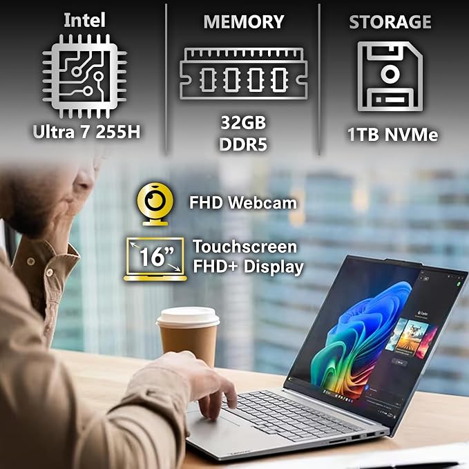 Lenovo ThinkBook 16 Gen 8 AI Business Laptop, 16” Touchscreen FHD+, Intel Ultra 7 255H, 32GB DDR5, 1TB NVMe, WiFi 6E + BT, HDMI, Fingerprint Reader, Backlit Keyboard, FHD Webcam, Win 11 Pro - Image 3