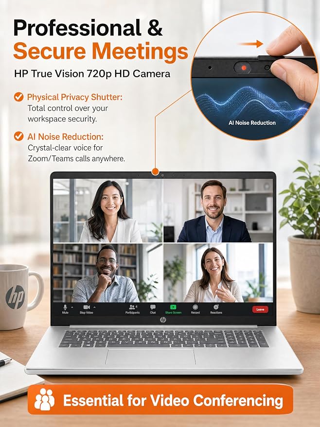 HP 17.3" HD+ Touchscreen Laptop - AMD Ryzen 5 7430U (6-Core, Up to 4.3GHz), 20GB RAM, 512GB PCIe SSD, Radeon Graphics, Windows 11 Pro, Backlit Keyboard, Wi-Fi 6, Fast Charge Business & Student PC - Image 8