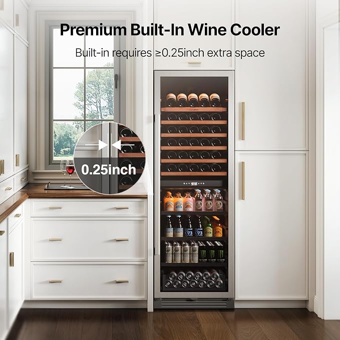Ca'Lefort 24 Inch Dual Zone Wine & Beverage Center, 185 Can & 77 Bottle | 69-Inch Tall Wine Cellar, Quiet Inverter Compressor, 40-65°F Temperature Control, Display Shelf, Glide-Out Shelves & Drawer - Image 7
