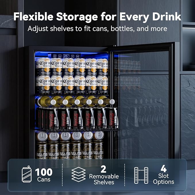 Beverage Refrigerator, 2.47 Cu.Ft Mini Fridge Beverage Cooler | Glass Door, 35–65°F Digital Temperature Display, Adjustable Shelves, Beverage Fridge for Soda, Beer & Wine - Image 3