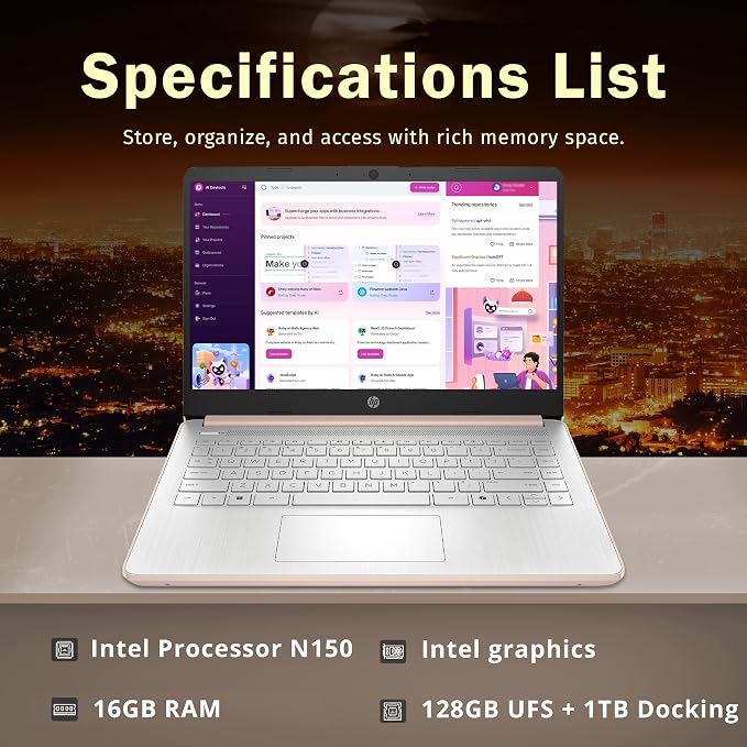 HP Stream 14" HD Student & Business Laptop, Intel Processor N150, 16GB RAM, 1.12TB Storage (128GB UFS + 1TB Docking Station), Intel Graphics, 1 Year Office 365, Wi-Fi 6, Win 11, Pale Rose Gold - Image 3
