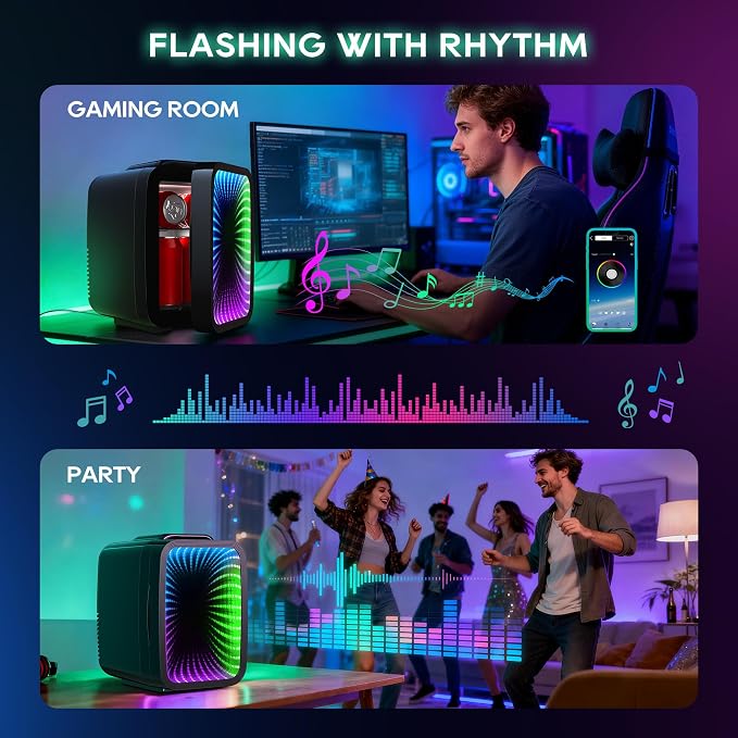 BEICHEN Mini Fridge 4L/6 Can With APP Light Controller for Gaming Room | 4L compact design| APP-controlled customized gaming light | Silent & energy-saving | AC/DC for home & auto |Black - Image 3