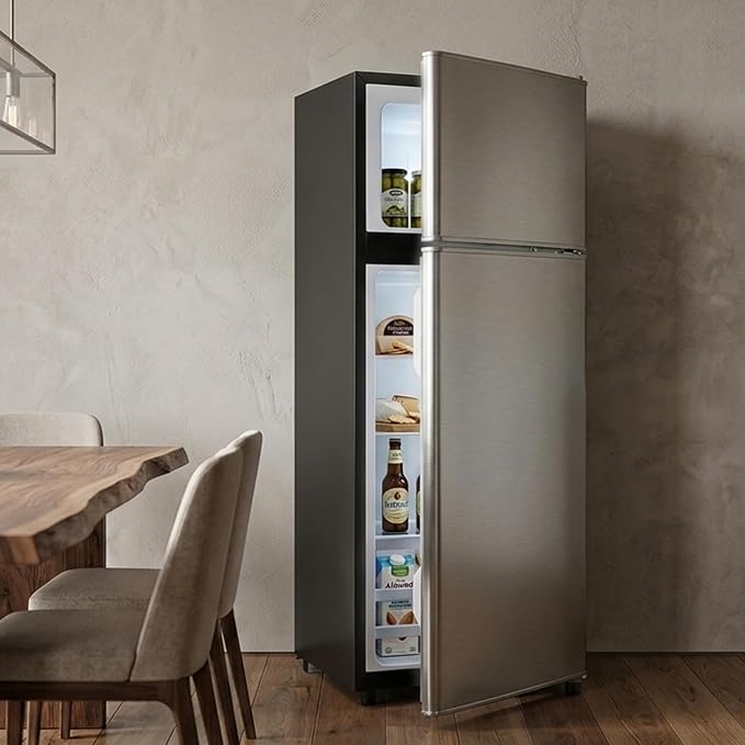 3.2 Cu.Ft Mini Fridge with Freezer, 2 Door Small Refrigerator with Adjustable Thermostat Energy-efficient Low Noise, Compact Fridge for Bedroom, Office, Dorm, Pewter - Image 8
