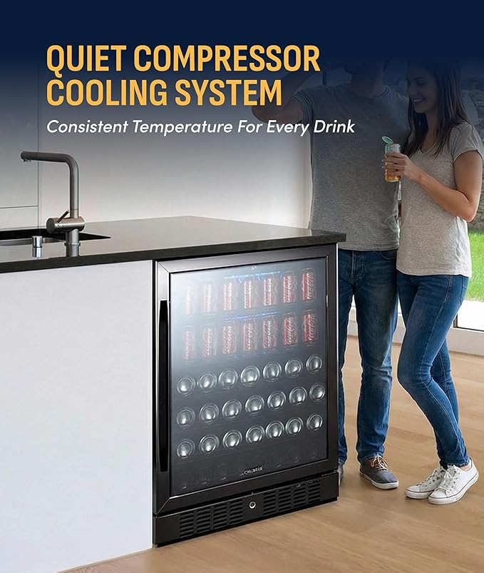 NewAir Beverage Refrigerator with Glass Door | 177 Can Mini Fridge for Bedroom, Dorm, Office, or Gaming Setup | Soda, Beer, and Wine Cooler | Black Stainless Steel - Image 6