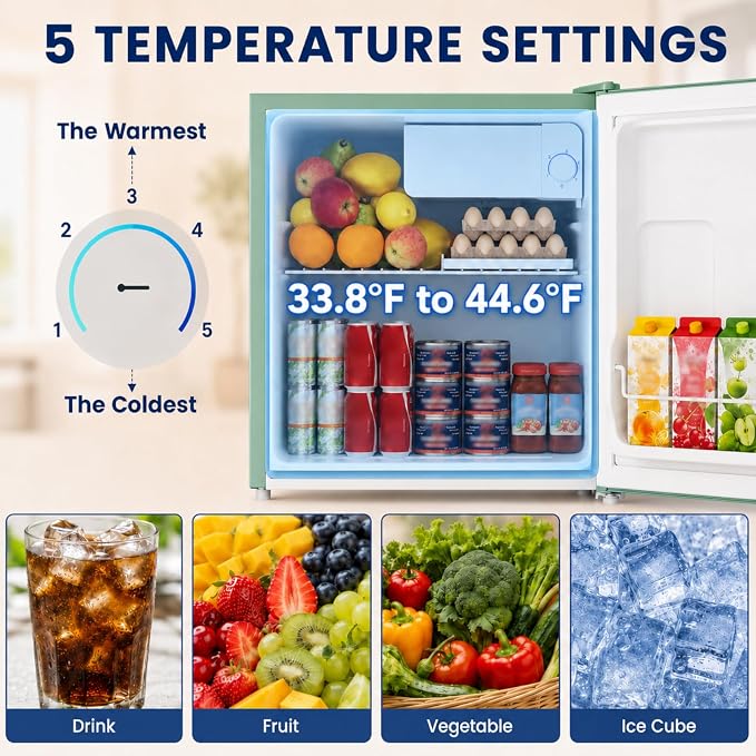 1.7 Cu.Ft Mini Fridge with Freezer for Dorm Office,Green | Compact Refrigerator Office, Energy Saving Small Fridge Reversible Single Door, Low Noise for Bedroom Small Apartment - Image 3