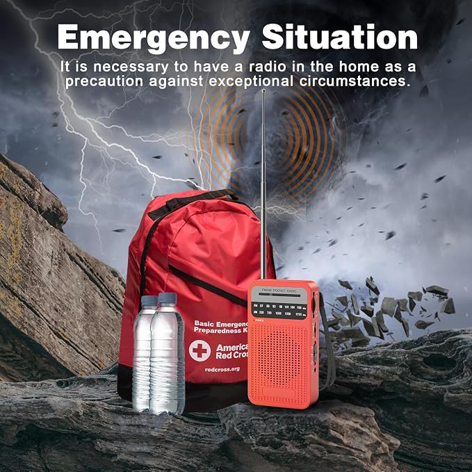 Portable Radio AM FM with Long Range Reception, Goodes Transistor Radio with Loud Speaker, 2AA Battery Operated, Headphone Jack for Indoor, Outdoor and Emergency Use-Red - Image 7