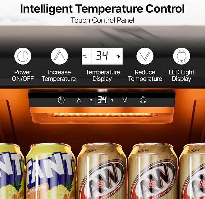 Ca'Lefort 85 Cans Mini Fridge, Beverage Refrigerator Cooler for Drink, Beer | 2.18 Cu.ft, Low-noise, Reversible Glass Door, 3-Color LED Lighting, Adjustable Shelves, 34℉ to 54℉ - Image 2