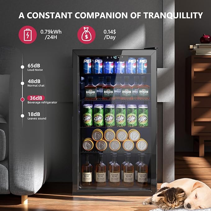 Beverage Refrigerator and Cooler, 126 Can Mini fridge with Glass Door, Beverage Cooler with Digital Temperature Display & Adjustable Shelves for Soda Beer or Wine, NEW Black, 3.2Cu.ft - Image 6
