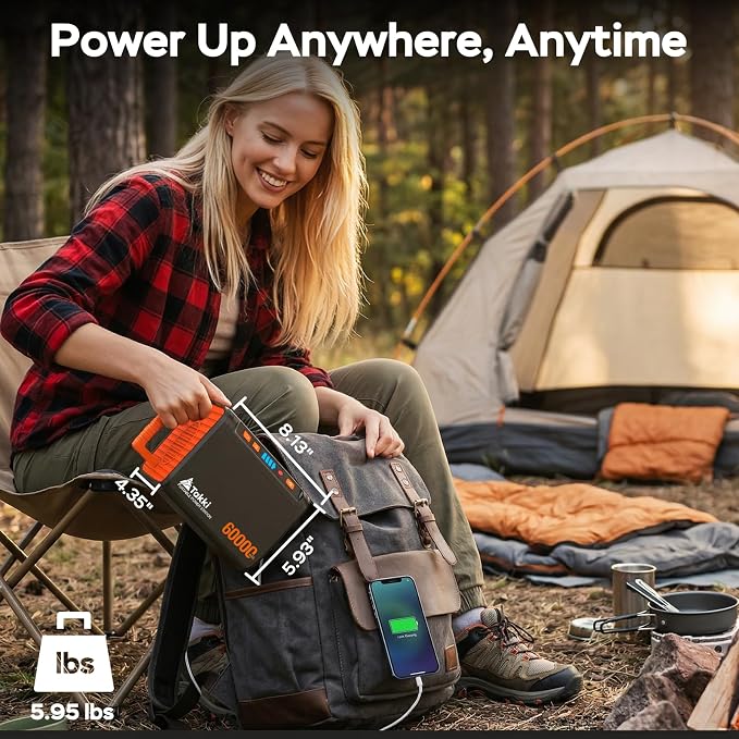 Takki 250W Portable Power Station 222Wh Camping Backup Lithium Battery with Pure Sine Wave AC Outlet 110V Solar Generator for Camping CPAP Home Use Backup Emergency Laptop - Image 6