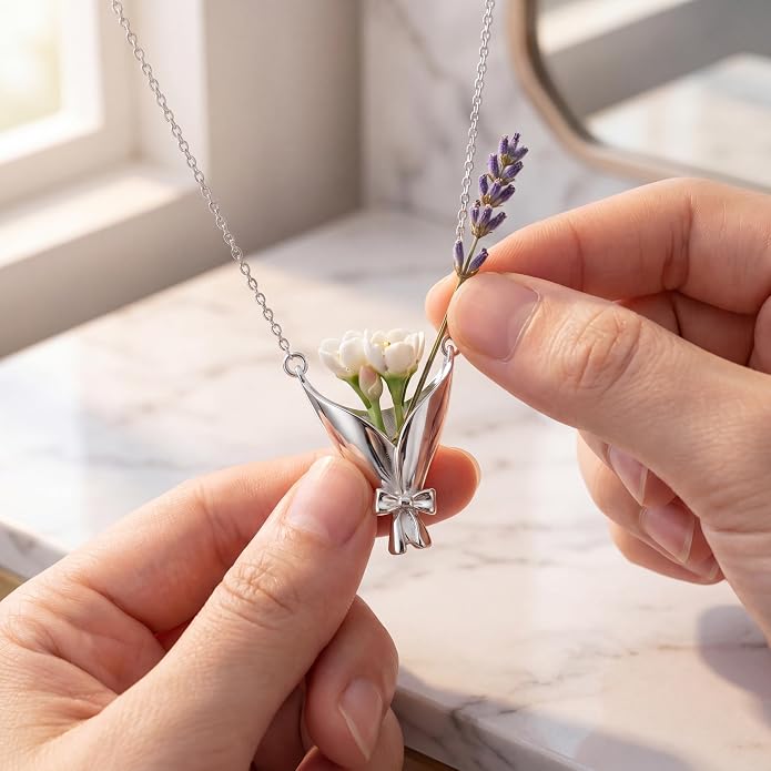 Wearable Flower Vase Necklace for Women, DIY Flower Bouquet Pendant Floral - Image 6